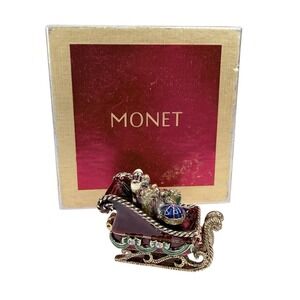 Monet Enameled 2009 Christmas Sleigh Trinket Box Miniature